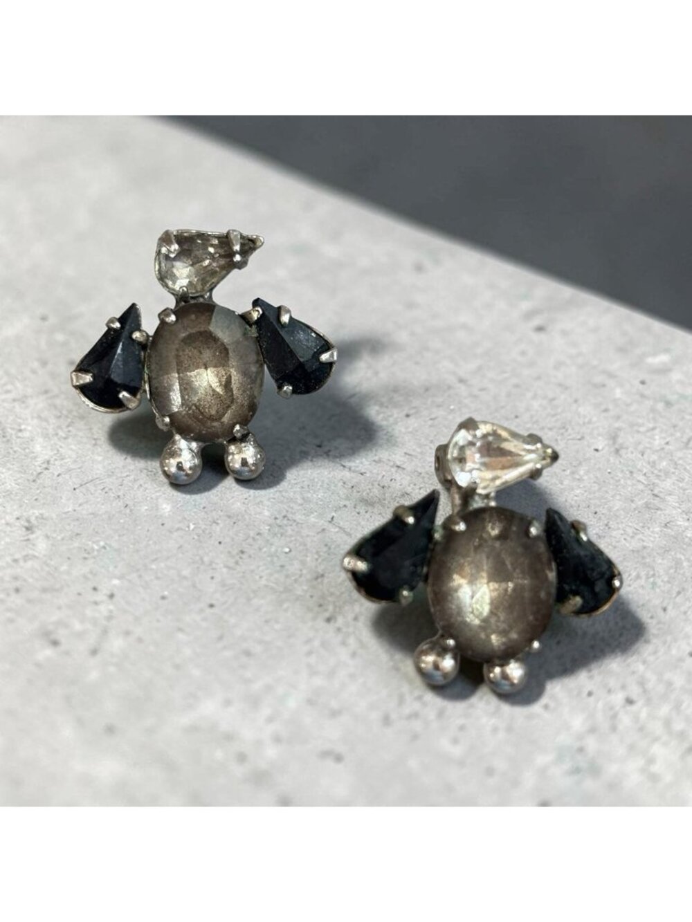 Black and white twin vintage rhinestone penguin bird pair of matching brooches